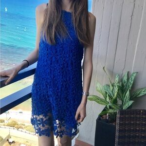 Pull & Bear sleeveless blue crochet sheath dress, 100% cotton, size Medium.
